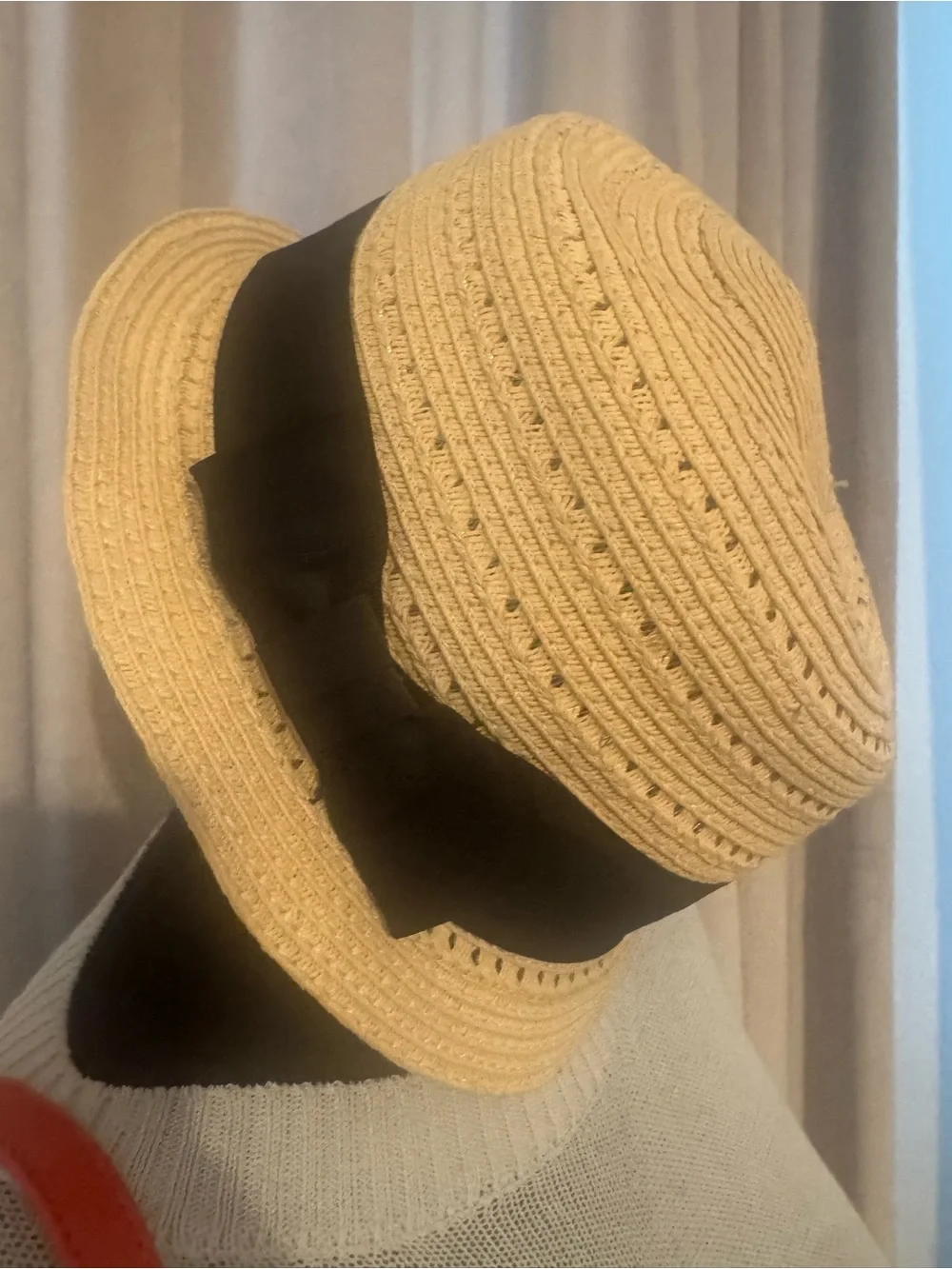 August Hats Beige Straw Cloche with Black Bow